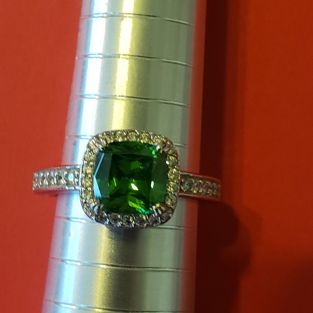 925 Lab Created Emerald Diamond Ring - image 3